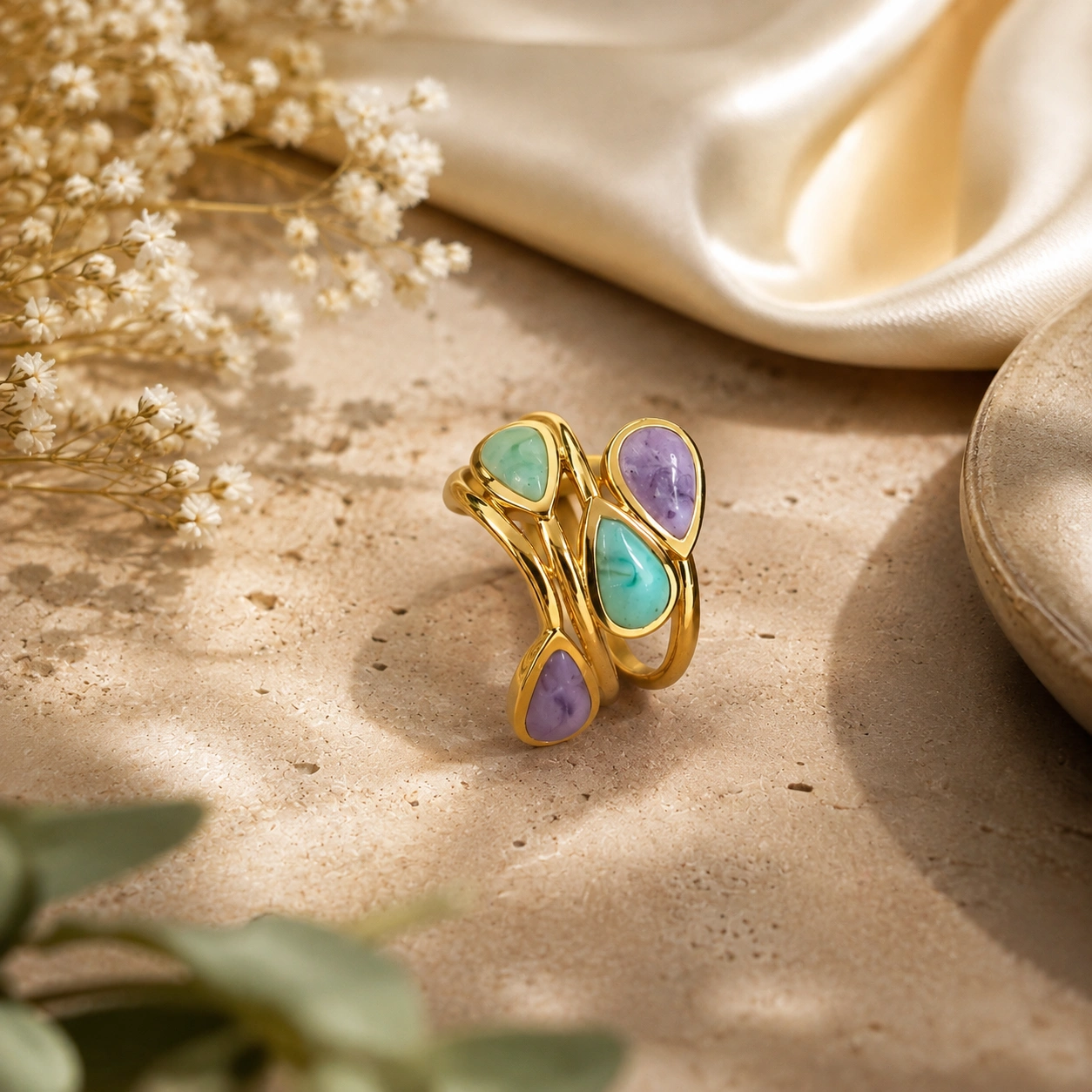 Aurora Bloom Anti‑Tarnish Gold Ring