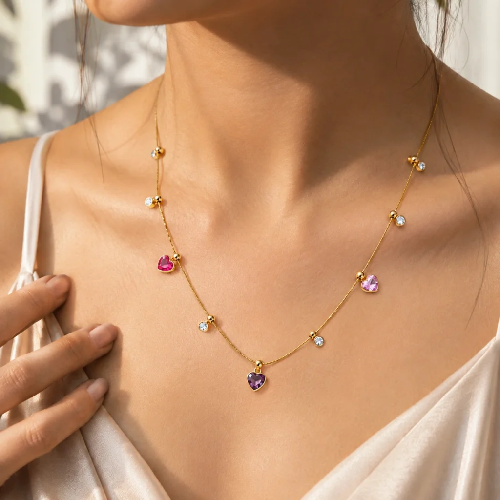 Trio Heart Anti‑Tarnish Gold Necklace