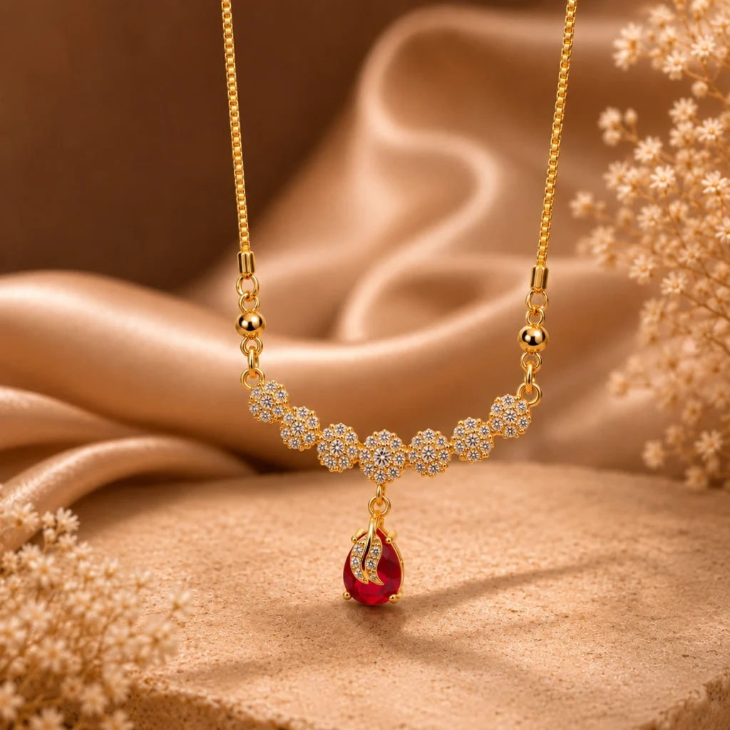 Ruby Bloom Anti‑Tarnish Gold Necklace