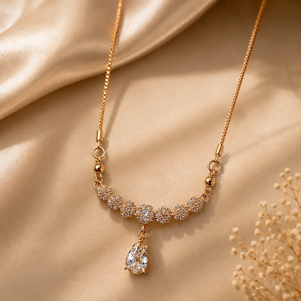 Crystal Bloom Anti‑Tarnish Gold Necklace