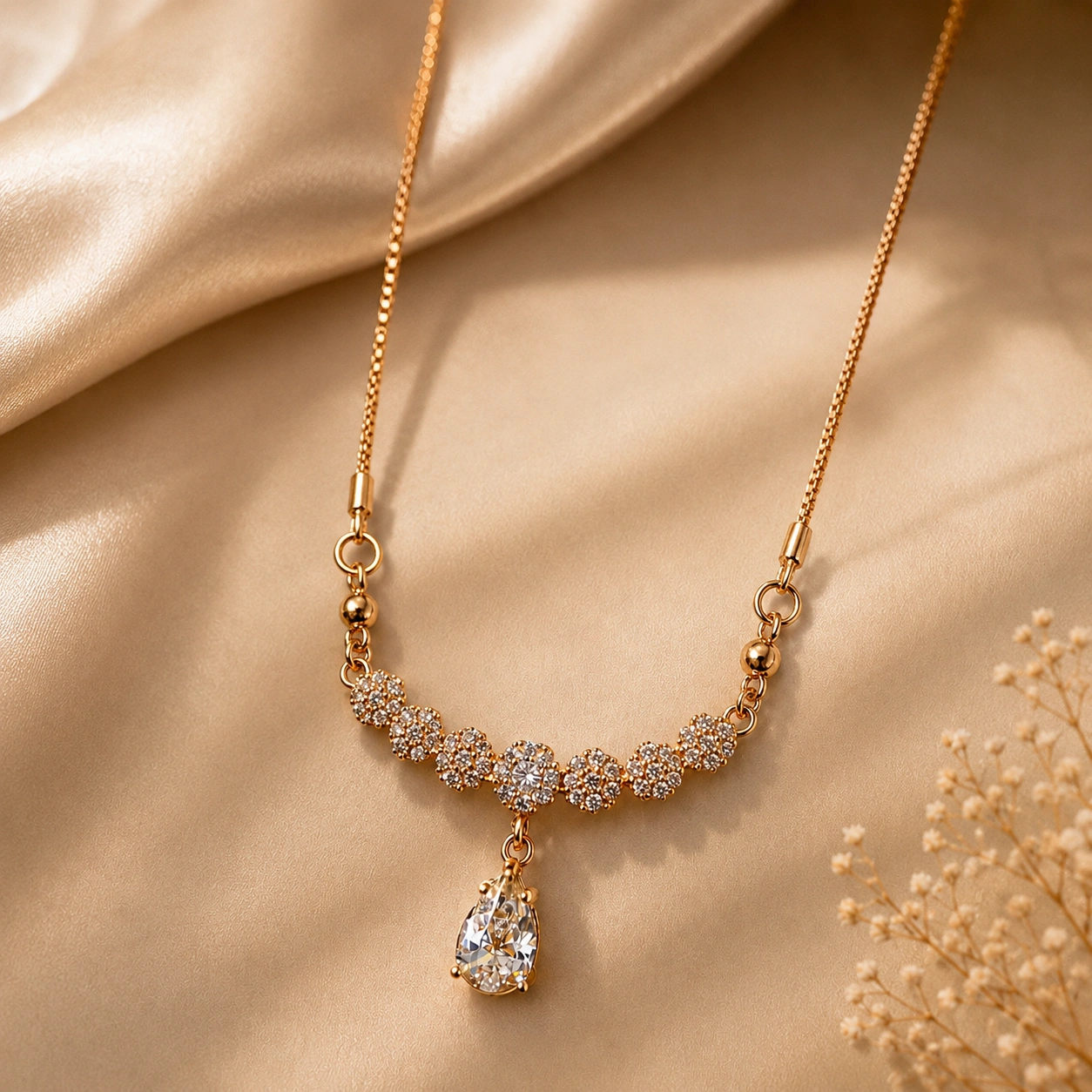 Crystal Bloom Anti‑Tarnish Gold Necklace