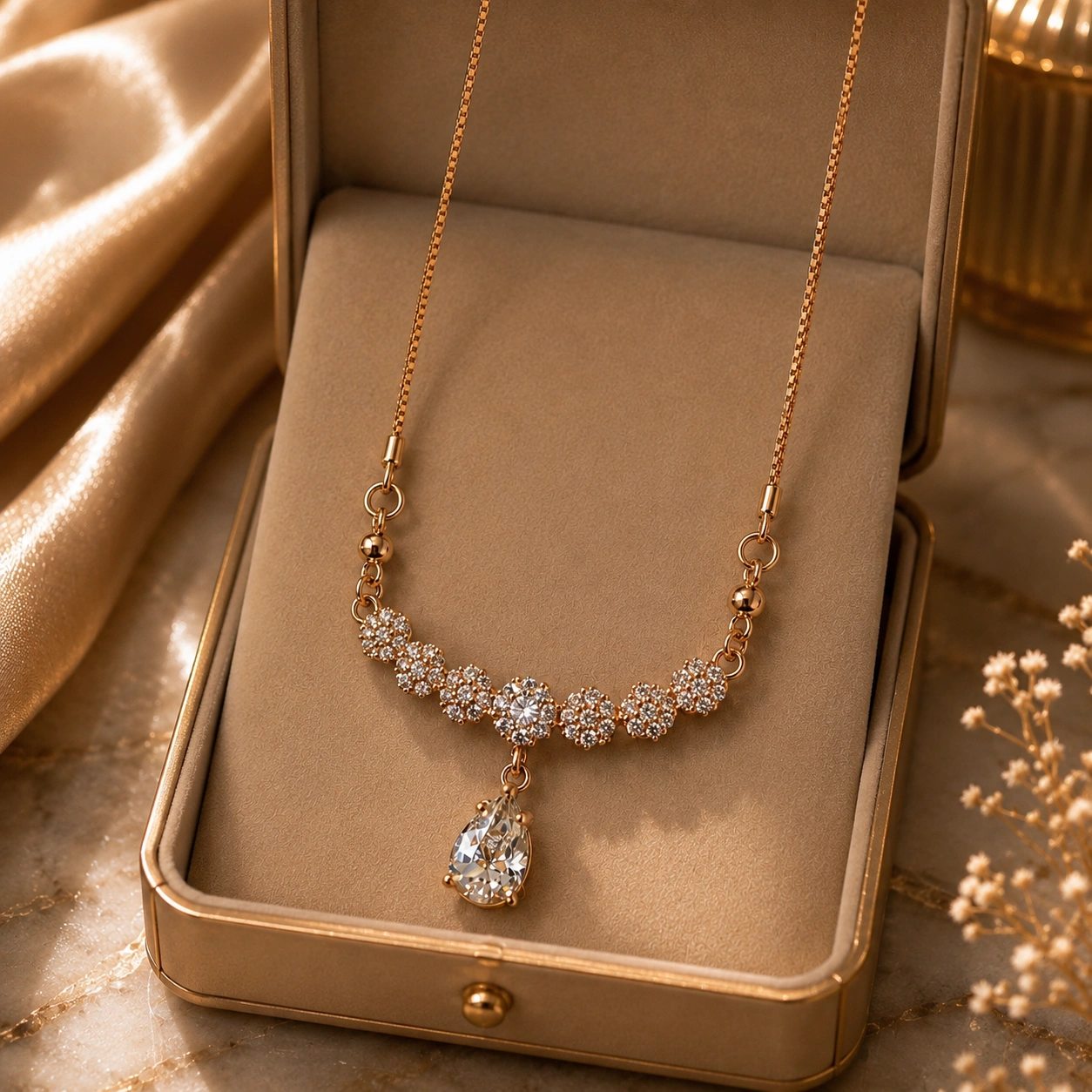 Crystal Bloom Anti‑Tarnish Gold Necklace - Image 2