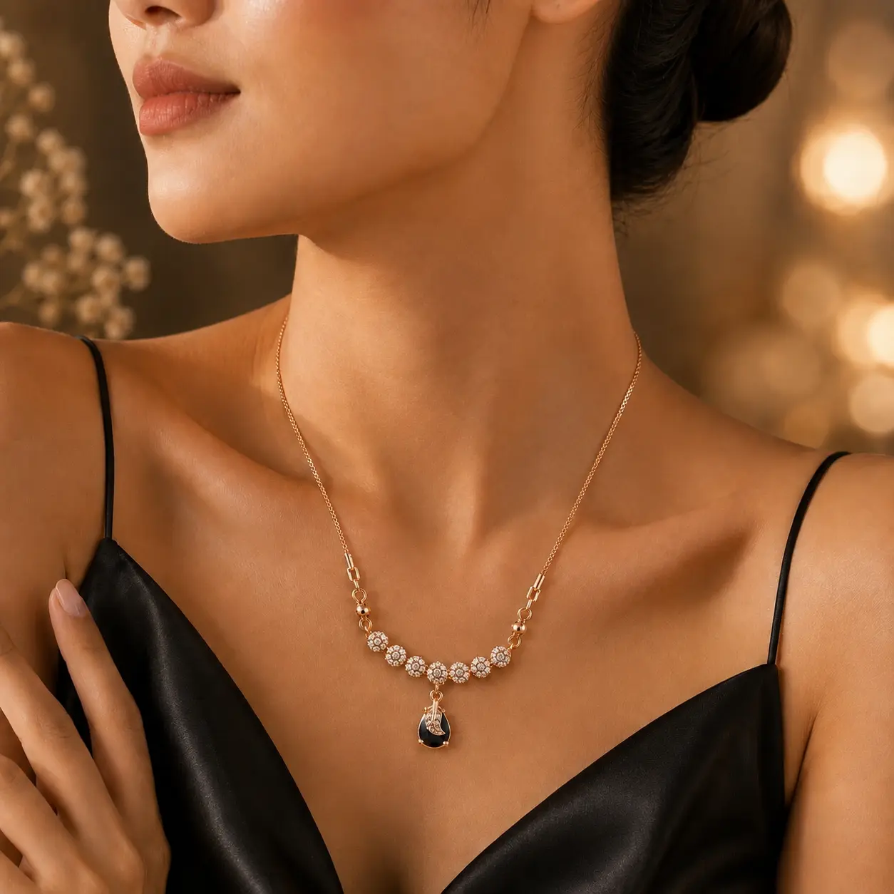 Midnight Bloom Anti‑Tarnish Gold Pendant - Image 2