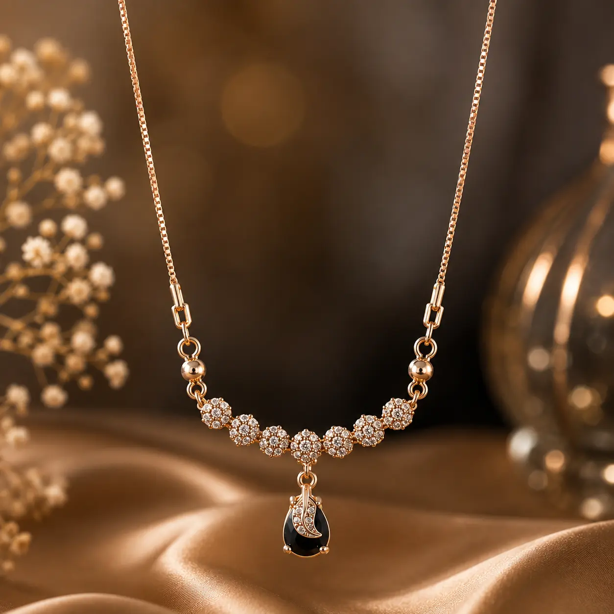 Midnight Bloom Anti‑Tarnish Gold Pendant