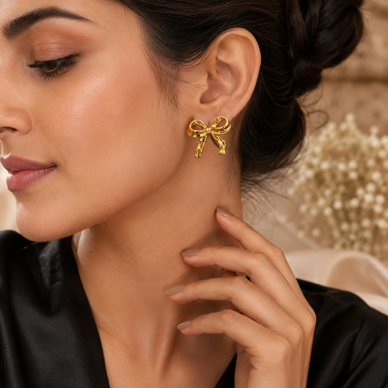 Golden Grace Bow Earrings - Image 2