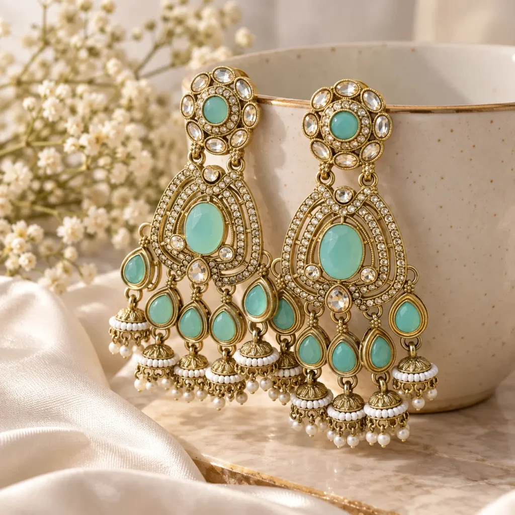 Aqua Heritage Jhumka Earrings