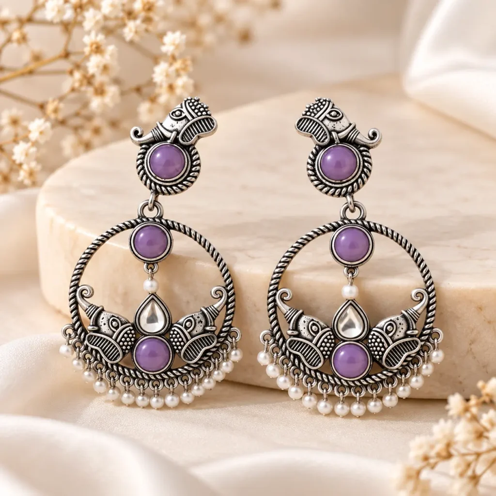 Amethyst Peacock Heritage Chandbali Earrings